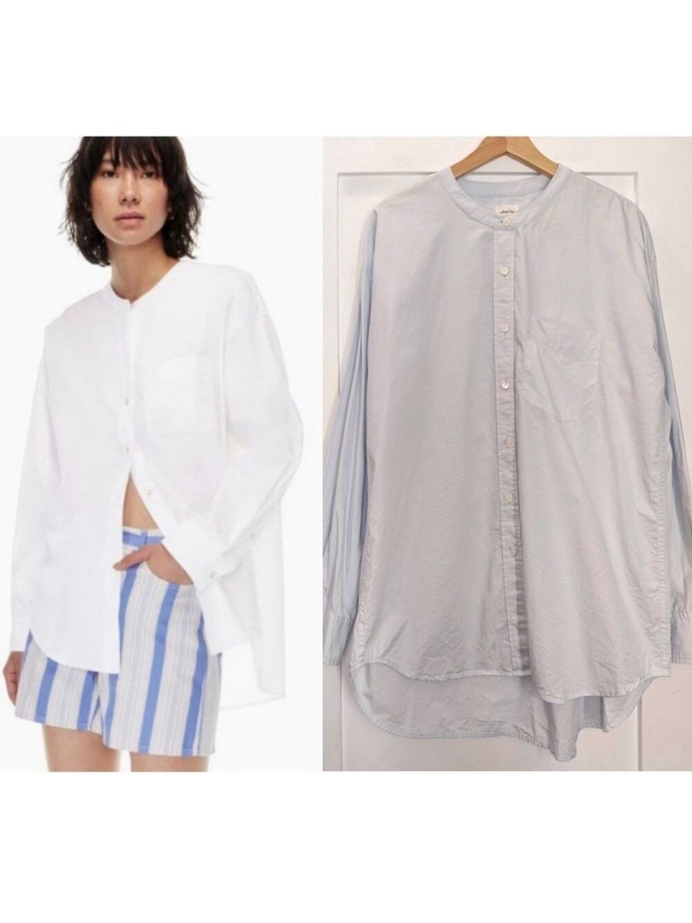 Aritzia Wilfred Free | Relaxed collarless button down shirt in light blue